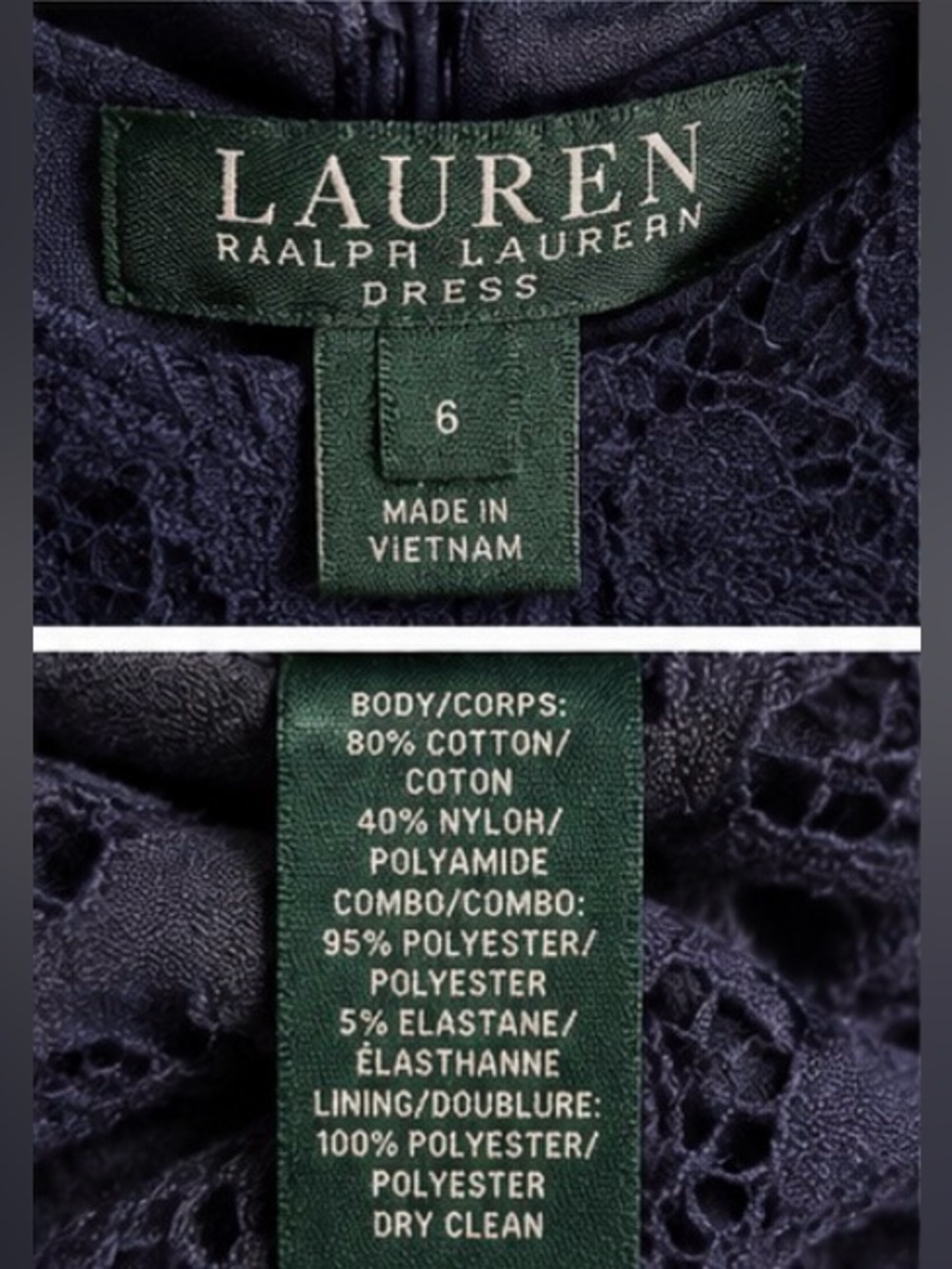 Ralph Lauren Navy Floral Lace Sleeveless Shift Dress - Picture 4 of 4